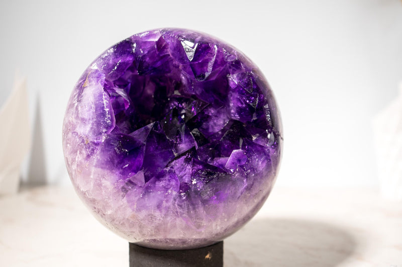 Grape Jelly Amethyst Sphere with Large AAA - Grade Amethyst Crystals - E2D Crystals & Minerals