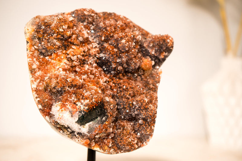 Rare Red Amethyst Cluster atop a Flower Stalactite – Rare Red Galaxy Druzy with Micro Bi - Terminated Calcite - 1.7 Kg - 3.8 lb - E2D Crystals & Minerals