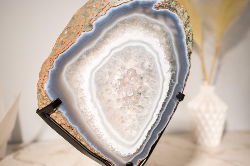 Rare Blue Lace Agate with Clear Quartz Geode Slice – An All - Natural, Collection - Grade Specimen from Brazil 11 Lb 5 Kg - E2D Crystals & Minerals