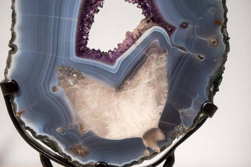 Gallery - Grade Agate Geode Specimen with Calcite in Agate, Blue Banded Agate and Sparkly Purple Druzy - 1.8 Kg - 3.9 lb - E2D Crystals & Minerals