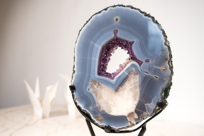 Gallery - Grade Agate Geode Specimen with Calcite in Agate, Blue Banded Agate and Sparkly Purple Druzy - 1.8 Kg - 3.9 lb - E2D Crystals & Minerals