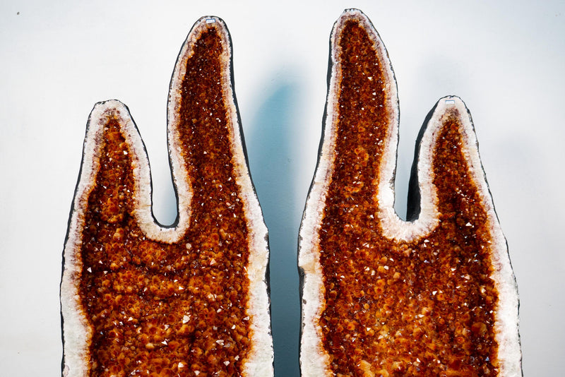 Pair of X - Large Citrine Geodes with Golden Orange Points and Double - Headed Flame Format - E2D Crystals & Minerals