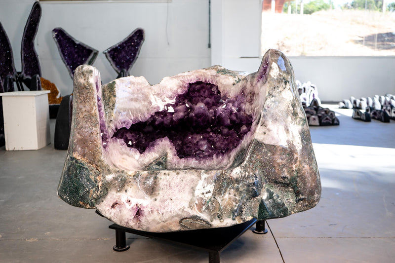 Amethyst Geode Chair Throne with Large Amethyst Crystals and Polished Agate Exterior - E2D Crystals & Minerals