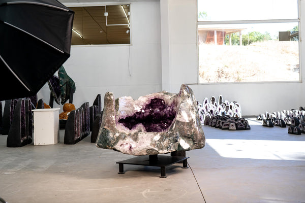 Amethyst Geode Chair Throne with Large Amethyst Crystals and Polished Agate Exterior - E2D Crystals & Minerals