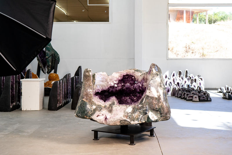 Amethyst Geode Chair Throne with Large Amethyst Crystals and Polished Agate Exterior - E2D Crystals & Minerals