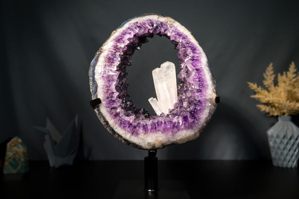 Undamaged Crystal Calcite on Purple Amethyst Geode Portal - E2D Crystals & Minerals