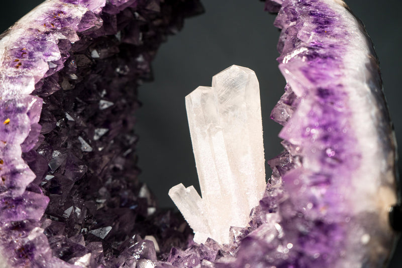 Undamaged Crystal Calcite on Purple Amethyst Geode Portal - E2D Crystals & Minerals