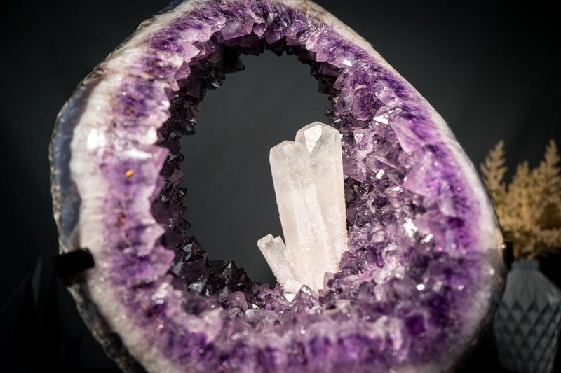 Undamaged Crystal Calcite on Purple Amethyst Geode Portal - E2D Crystals & Minerals