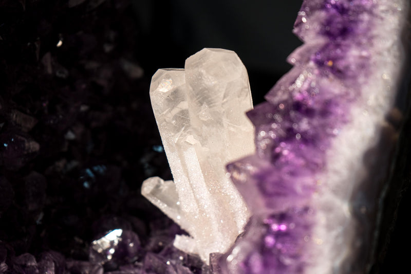 Undamaged Crystal Calcite on Purple Amethyst Geode Portal - E2D Crystals & Minerals