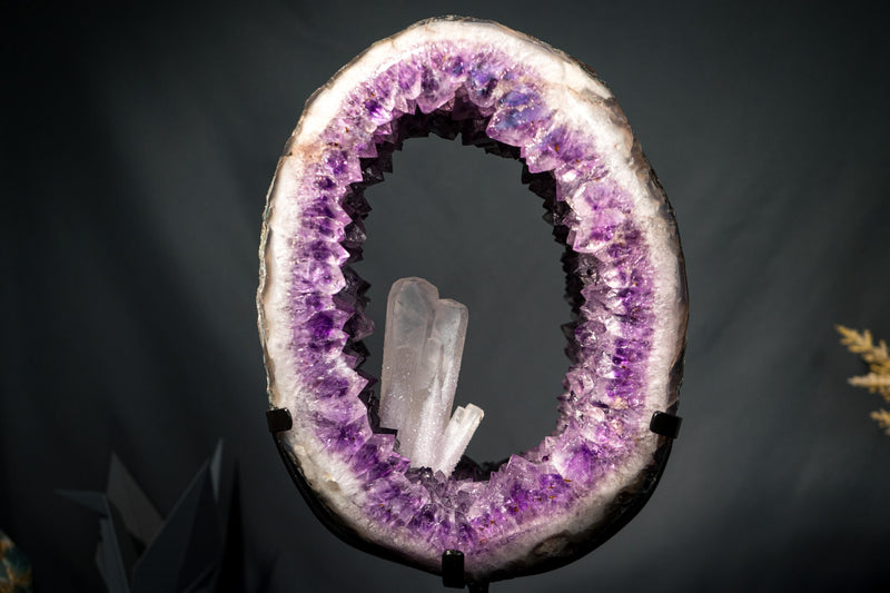 Undamaged Crystal Calcite on Purple Amethyst Geode Portal - E2D Crystals & Minerals