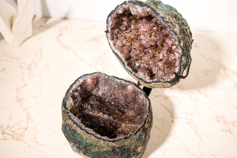 Gorgeous Amethyst Geode Jewelry Box with Stalactite Formations and Golden Goethite (Rutile) on Sparkly Lavender Druzy - 11 In - 12.3 Lb - E2D Crystals & Minerals