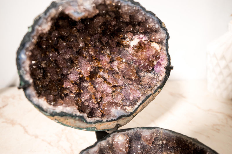 Gorgeous Amethyst Geode Jewelry Box with Stalactite Formations and Golden Goethite (Rutile) on Sparkly Lavender Druzy - 11 In - 12.3 Lb - E2D Crystals & Minerals