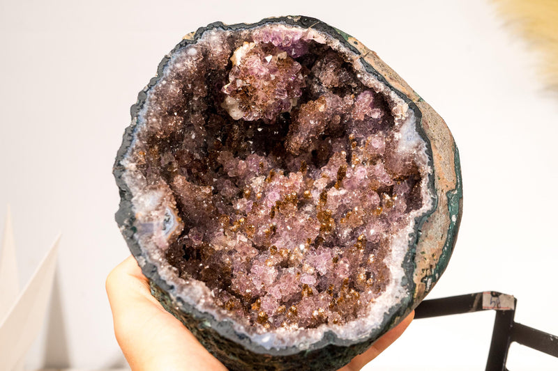 Gorgeous Amethyst Geode Jewelry Box with Stalactite Formations and Golden Goethite (Rutile) on Sparkly Lavender Druzy - 11 In - 12.3 Lb - E2D Crystals & Minerals