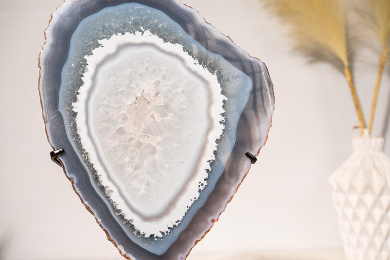 Rare Blue Lace Agate with Clear Quartz Geode Slice – All - Natural, Collection - Grade Agate Specimen from Brazil - E2D Crystals & Minerals