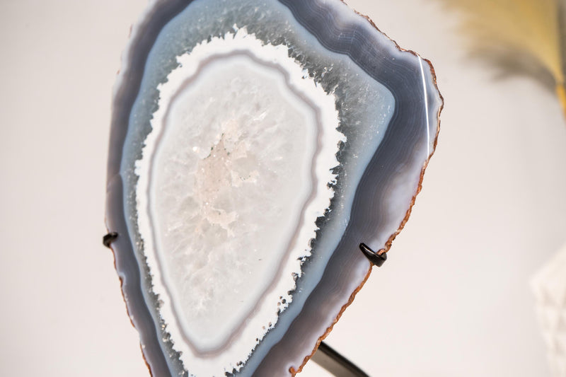 Rare Blue Lace Agate with Clear Quartz Geode Slice – All - Natural, Collection - Grade Agate Specimen from Brazil - E2D Crystals & Minerals