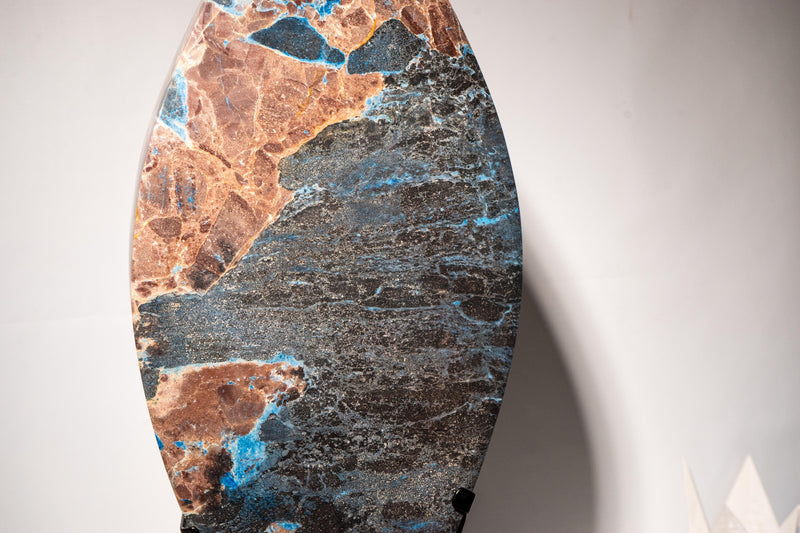 X - Large Natural Teal Blue Crystal Flame Sculpture, AKA Blue Rhodonite, From Brazil, Collection, or Luxury Decor - 41 In. Tall 41 Lb - E2D Crystals & Minerals