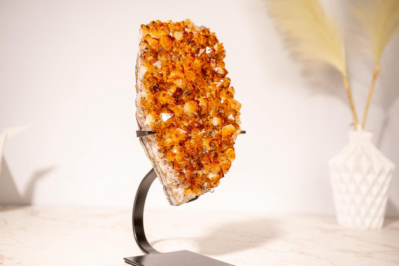 Top Quality Citrine Geode Cluster with Intense Orange Citrine Druzy and Goethite Inclusions, Set on a Custom - Made Stand - 2120g - 4.7 lb - E2D Crystals & Minerals