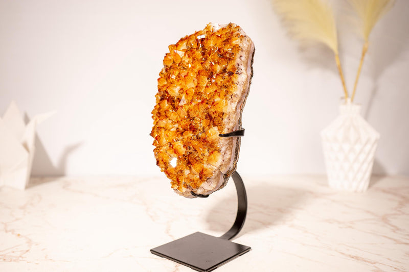 Top Quality Citrine Geode Cluster with Intense Orange Citrine Druzy and Goethite Inclusions, Set on a Custom - Made Stand - 2120g - 4.7 lb - E2D Crystals & Minerals