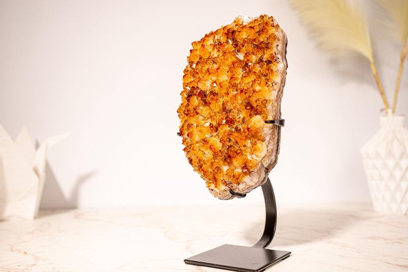 Top Quality Citrine Geode Cluster with Intense Orange Citrine Druzy and Goethite Inclusions, Set on a Custom - Made Stand - 2120g - 4.7 lb - E2D Crystals & Minerals