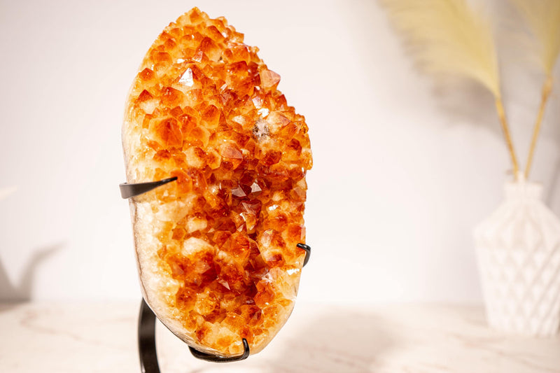 Natural Citrine Cluster with High - Grade Intense Orange Citrine Druzy with a on Stand - 3.0 Kg - 6.6 lb - E2D Crystals & Minerals