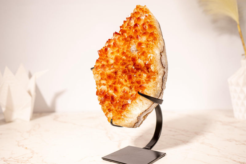 Natural Citrine Cluster with High - Grade Intense Orange Citrine Druzy with a on Stand - 3.0 Kg - 6.6 lb - E2D Crystals & Minerals