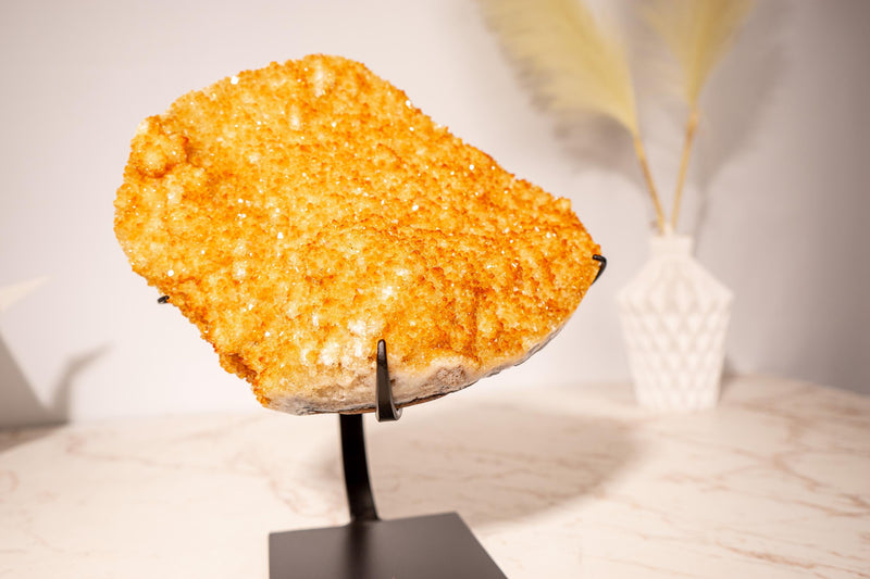 Golden Yellow Citrine Cluster with a Large Rosette Flower (Stalactite) on Stand - 3.5 Kg - 7.7 lb - E2D Crystals & Minerals