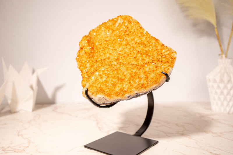 Golden Yellow Citrine Cluster with a Large Rosette Flower (Stalactite) on Stand - 3.5 Kg - 7.7 lb - E2D Crystals & Minerals