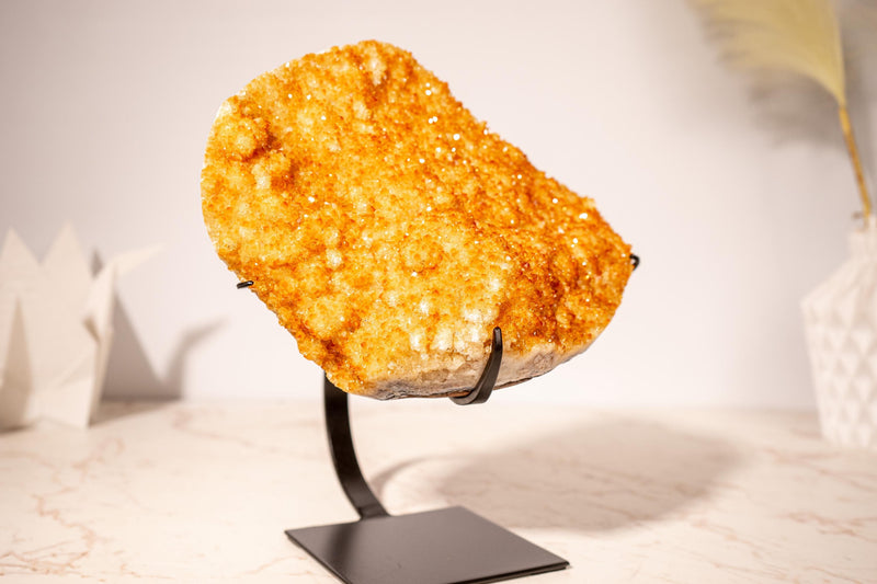 Golden Yellow Citrine Cluster with a Large Rosette Flower (Stalactite) on Stand - 3.5 Kg - 7.7 lb - E2D Crystals & Minerals