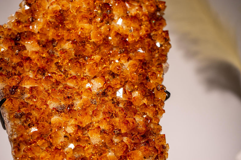 AAA - Grade Citrine Cluster with Sparkly Intense Orange Druzy and Aesthetical Formation, Set on a Custom - Made Stand - 13.8 In - 9.2 Lb - E2D Crystals & Minerals