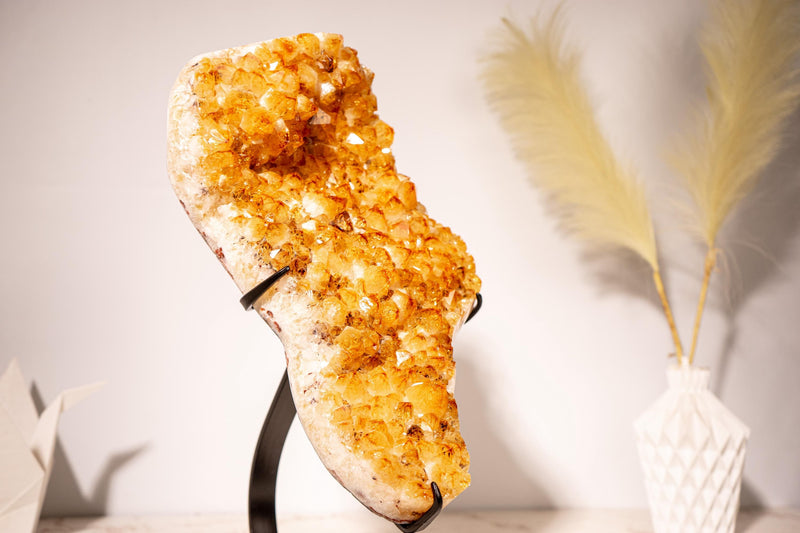 High - Grade Golden Yellow Citrine Cluster with Sparkling Large Druzy and Beautiful Flower Rosette Detail - 7.0 Kg - 15.4 lb - E2D Crystals & Minerals