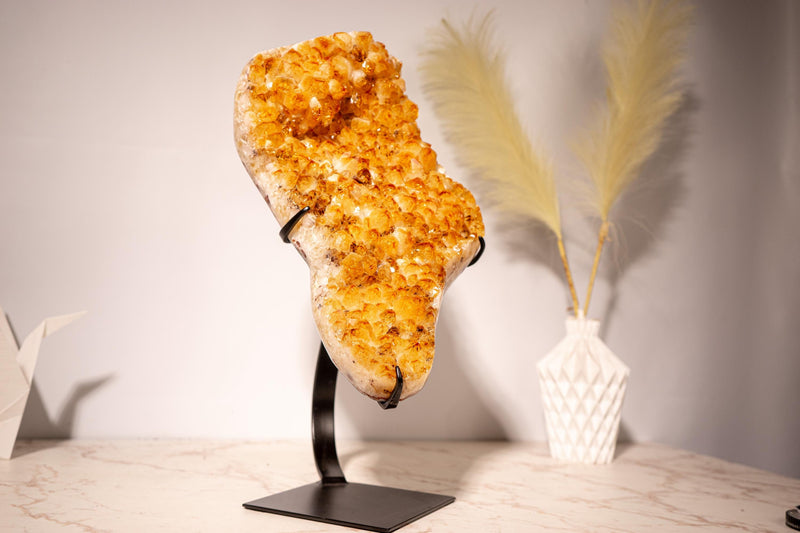 High - Grade Golden Yellow Citrine Cluster with Sparkling Large Druzy and Beautiful Flower Rosette Detail - 7.0 Kg - 15.4 lb - E2D Crystals & Minerals