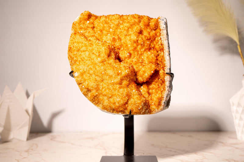 Beautiful Orange Citrine Cluster with Orange Galaxy Citrine Druzy and Stalactite Flowers on Stand - 7.1 Kg - 16 lb - E2D Crystals & Minerals