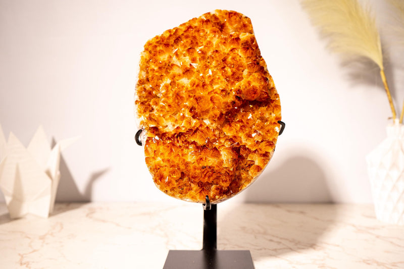 Natural AAA - Grade Citrine Flower Cluster with Rare Sunset Orange Citrine Druzy on Stand - 4.5 Kg - 9.8 lb - E2D Crystals & Minerals