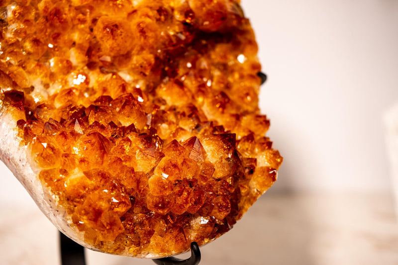 Natural AAA - Grade Citrine Flower Cluster with Rare Sunset Orange Citrine Druzy on Stand - 4.5 Kg - 9.8 lb - E2D Crystals & Minerals