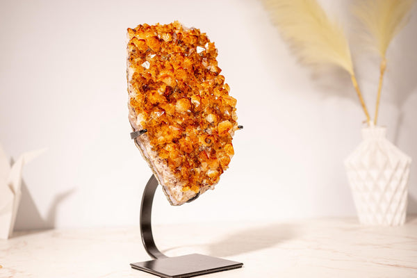 Top Quality Citrine Geode Cluster with Intense Orange Citrine Druzy and Goethite Inclusions, Set on a Custom - Made Stand - 2120g - 4.7 lb - E2D Crystals & Minerals