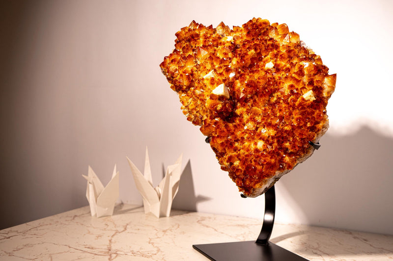 Spectacular Large Madeira Citrine Cluster – AAA Sparkly Druzy, Flower Rosette and Calcite Inclusions, Statement Crystal - 20 in - 29 lb - E2D Crystals & Minerals