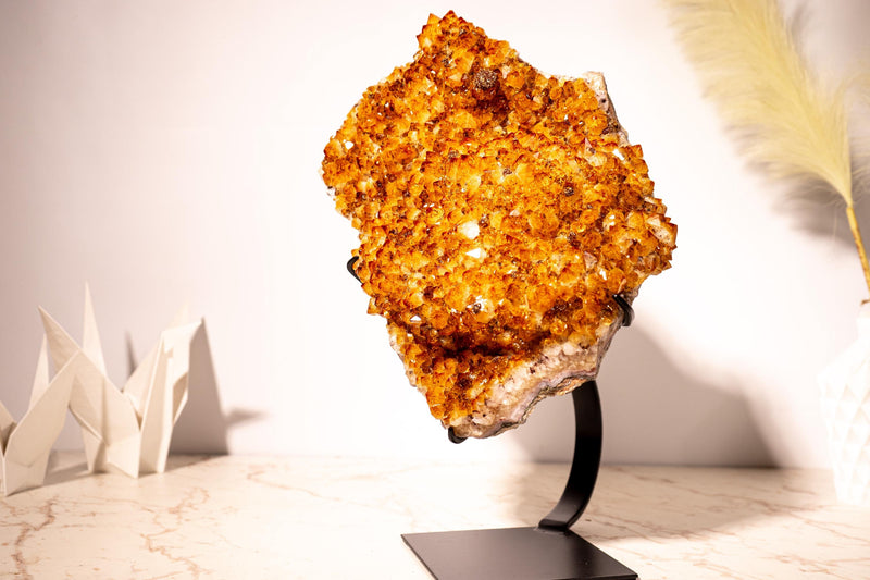 20 Lb Large Madeira Citrine Cluster with Sparkly Druzy & Flower Rosettes - E2D Crystals & Minerals