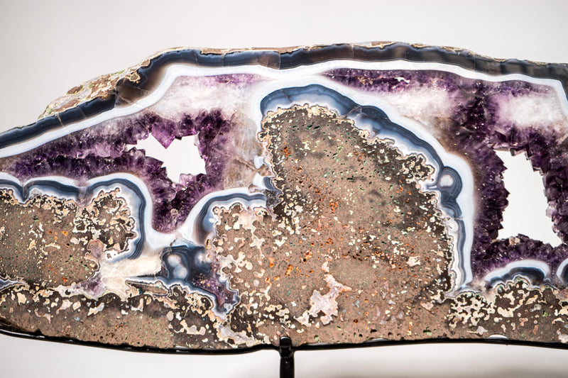 Rare Natural Agate and Purple Amethyst Geode Slice Slab - E2D Crystals & Minerals