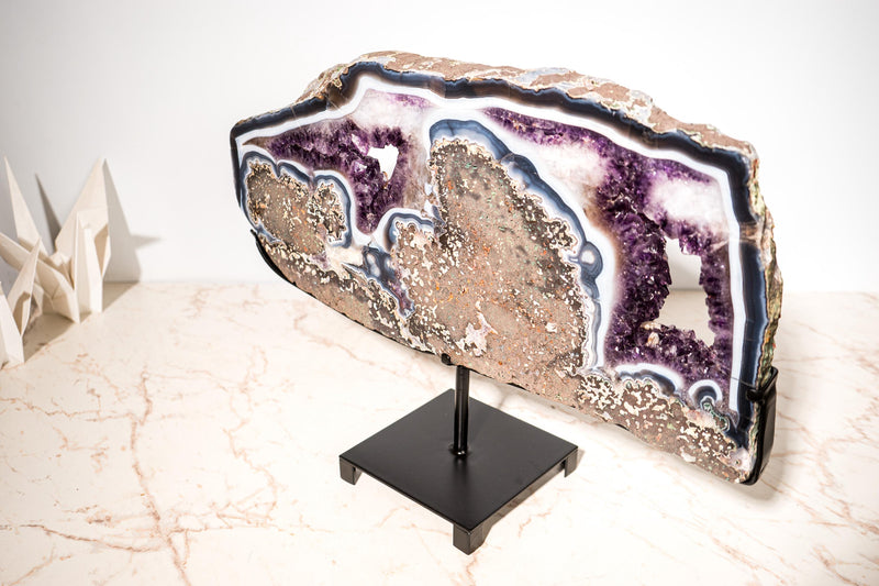 Rare Natural Agate and Purple Amethyst Geode Slice Slab - E2D Crystals & Minerals