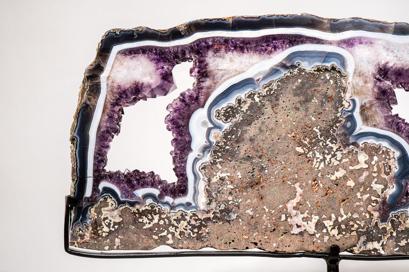 Rare Blue and White Agate and Purple Amethyst Geode Slice Slab - E2D Crystals & Minerals