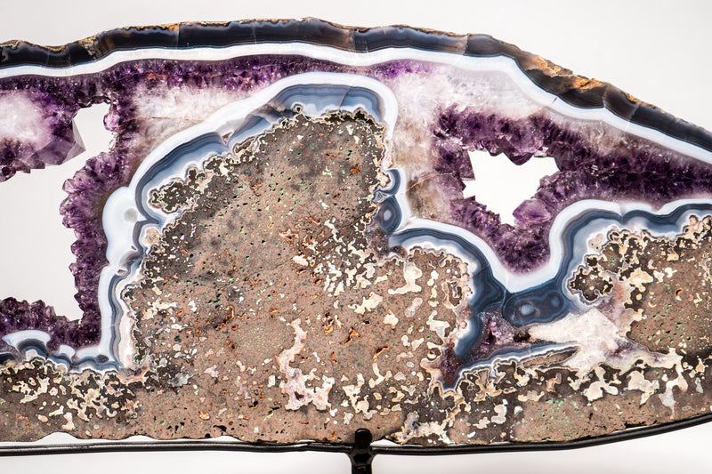 Rare Blue and White Agate and Purple Amethyst Geode Slice Slab - E2D Crystals & Minerals