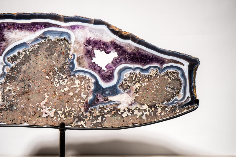 Rare Blue and White Agate and Purple Amethyst Geode Slice Slab - E2D Crystals & Minerals