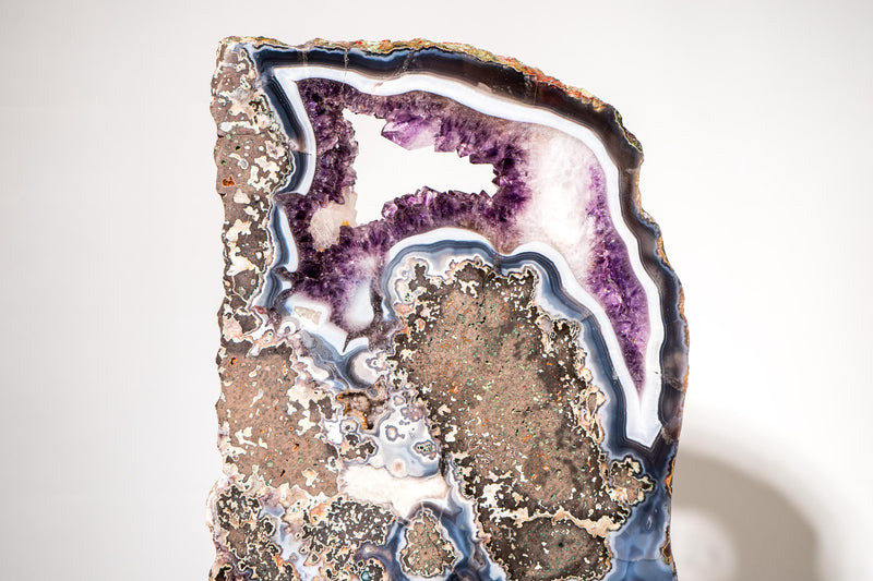 Rare Blue & White Agate with Purple Amethyst Geode Slice - E2D Crystals & Minerals