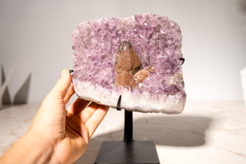 Lavender Amethyst Cluster with Calcite covered by Red Sugar Druzy - E2D Crystals & Minerals