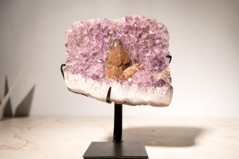 Lavender Amethyst Cluster with Calcite covered by Red Sugar Druzy - E2D Crystals & Minerals