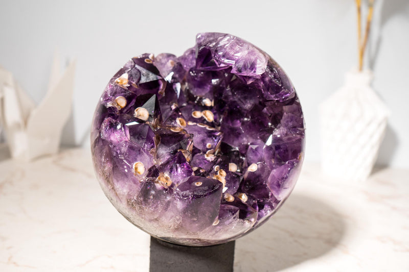 Rare Grape Jelly Amethyst Crystal Sphere with Cristobalite Inclusions - E2D Crystals & Minerals