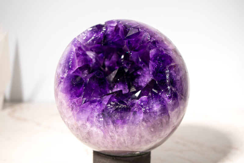 Grape Jelly Amethyst Sphere with Large AAA - Grade Amethyst Crystals - E2D Crystals & Minerals