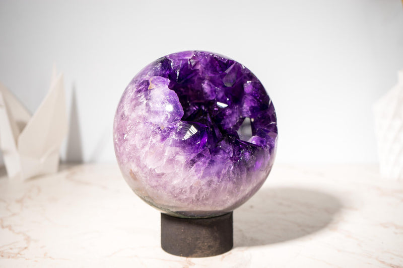 Grape Jelly Amethyst Sphere with Large AAA - Grade Amethyst Crystals - E2D Crystals & Minerals