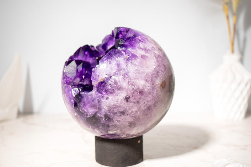 Grape Jelly Amethyst Sphere with Large AAA - Grade Amethyst Crystals - E2D Crystals & Minerals