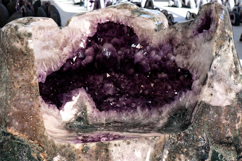 Amethyst Geode Chair Throne with Large Amethyst Crystals and Polished Agate Exterior - E2D Crystals & Minerals